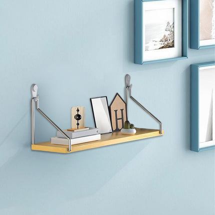 No-Drill Wall-Mounted Shelf with Adhesive Strips and Damage-Free Nails,Easy Installation on Any Wall Surface,Triangular Support,Versatile Use for Bedside,Projector,Router,Book Storage Yellow.