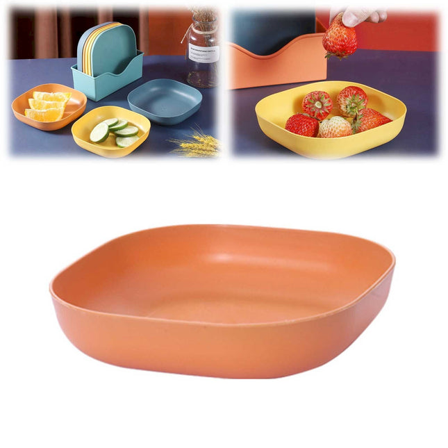 Plastic Pasta Bowls Reusable,Square Plate Bowls,Plastic Small Bowls For Kitchen,Pasta Serving Bowl,Kitchen Wheat Straw Serving Unbreakable Wide Shallow Dinner Plate Bowls For Salad, Cereal,Soup 5.5" x 5.5" x 1.1" Orange.