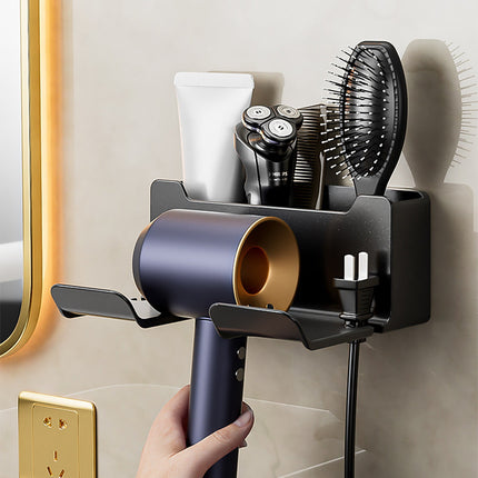 1 Pack Hair Dryer Holder, Wall Mount Self Adhesive Waterproof Blow Dryer Rack Storage Organizer Hanger, Compatible with Most Hair Blower Appliance, Curling Iron, Straightener(Z2-White) Z2-Black.