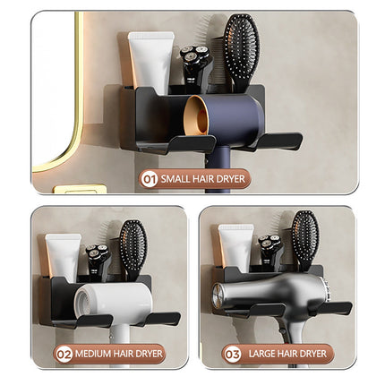 1 Pack Hair Dryer Holder, Wall Mount Self Adhesive Waterproof Blow Dryer Rack Storage Organizer Hanger, Compatible with Most Hair Blower Appliance, Curling Iron, Straightener(Z2-White) Z2-Black.