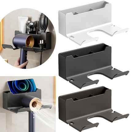 1 Pack Hair Dryer Holder, Wall Mount Self Adhesive Waterproof Blow Dryer Rack Storage Organizer Hanger, Compatible with Most Hair Blower Appliance, Curling Iron, Straightener(Z2-White) Z2-Black.