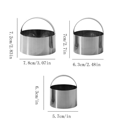 Round Biscuit Cutter with Handle, Stainless Steel Round Circle Doughnut Cutter, Heavy Duty Cookie Cutters, Baking Molds, Assorted Size, 3 Pcs Multisize Silver*3.