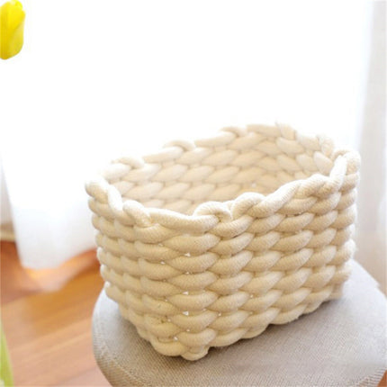 Small Cat Ears Toy Organizer, Woven Cotton Rope Basket, Decorative Nursery Bins & Boxes Gift Basket Empty for Pet Toy Storage, 1 Pcs, 7.8x3.93 8.66" x 5.91" x 5.51" Beige.
