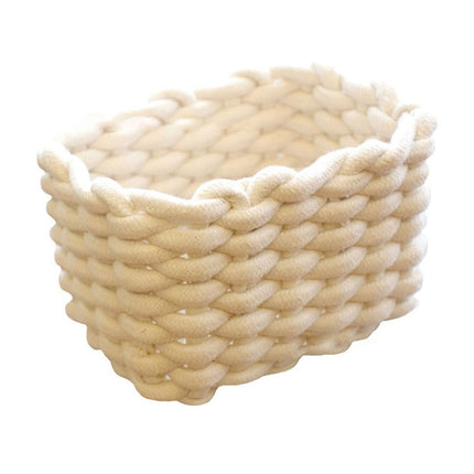 Small Cat Ears Toy Organizer, Woven Cotton Rope Basket, Decorative Nursery Bins & Boxes Gift Basket Empty for Pet Toy Storage, 1 Pcs, 7.8x3.93 8.66" x 5.91" x 5.51" Beige.