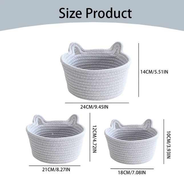 Small Cat Ears Toy Organizer, Woven Cotton Rope Basket, Decorative Nursery Bins & Boxes Gift Basket Empty for Pet Toy Storage, 1 Pcs, 7.8x3.93 7.8" x 3.93" Grey.