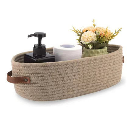 Small Cat Ears Toy Organizer, Woven Cotton Rope Basket, Decorative Nursery Bins & Boxes Gift Basket Empty for Pet Toy Storage, 1 Pcs, 7.8x3.93 13" x 5.9" x 4.0" Khaki.