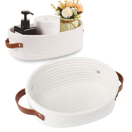 Small Cat Ears Toy Organizer, Woven Cotton Rope Basket, Decorative Nursery Bins & Boxes Gift Basket Empty for Pet Toy Storage, 1 Pcs, 7.8x3.93 11.02" x 8.66" x 4.33" White.