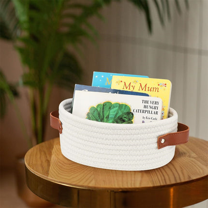 Small Cat Ears Toy Organizer, Woven Cotton Rope Basket, Decorative Nursery Bins & Boxes Gift Basket Empty for Pet Toy Storage, 1 Pcs, 7.8x3.93 11.02" x 8.66" x 4.33" White.