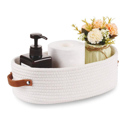 Small Cat Ears Toy Organizer, Woven Cotton Rope Basket, Decorative Nursery Bins & Boxes Gift Basket Empty for Pet Toy Storage, 1 Pcs, 7.8x3.93 11.02" x 8.66" x 4.33" White.