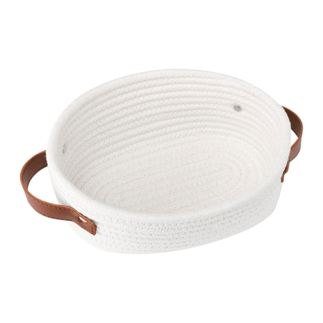 Small Cat Ears Toy Organizer, Woven Cotton Rope Basket, Decorative Nursery Bins & Boxes Gift Basket Empty for Pet Toy Storage, 1 Pcs, 7.8x3.93 12.59" x 9.44" x 5.11" White.