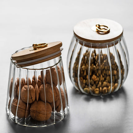 Sugar Containers With Bamboo Lids,Glass Coffee Canister Airtight Food Storage Jar With Lid, Candy Glass Canister Decorative Jars For Food Sugar Coffee Beans Tea, Coffee Bar Accessories A.