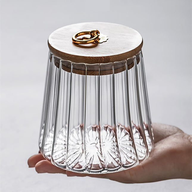 Sugar Containers With Bamboo Lids,Glass Coffee Canister Airtight Food Storage Jar With Lid, Candy Glass Canister Decorative Jars For Food Sugar Coffee Beans Tea, Coffee Bar Accessories B.