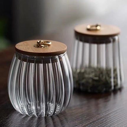 Sugar Containers With Bamboo Lids,Glass Coffee Canister Airtight Food Storage Jar With Lid, Candy Glass Canister Decorative Jars For Food Sugar Coffee Beans Tea, Coffee Bar Accessories B.