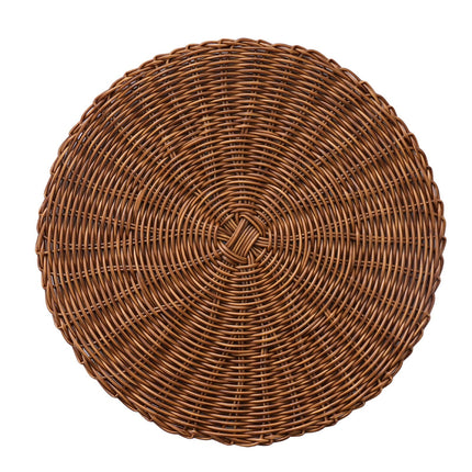 14 Inch Round Woven Placemats, Non Slip Heat Resistant Plastic Table Mats,Table Placemat For Household Use,Round Rattan Placemats Braided Cup Coasters For Drink Kitchen Dining Table Decoration Brown.