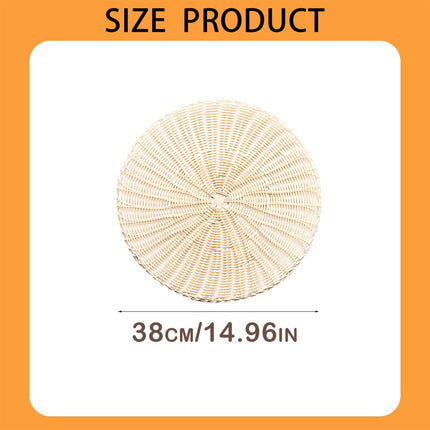 14 Inch Round Woven Placemats, Non Slip Heat Resistant Plastic Table Mats,Table Placemat For Household Use,Round Rattan Placemats Braided Cup Coasters For Drink Kitchen Dining Table Decoration Brown.