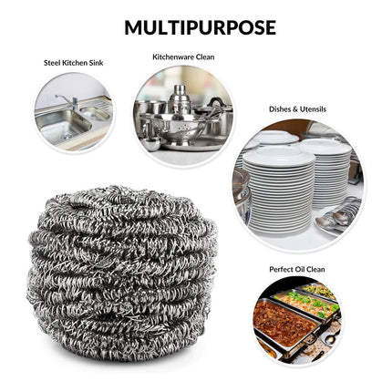 12 Pack Stainless Steel Scourers,Steel Scourers,Metal Wire Sponge Scouring Pads,Steel Wool Scrubber Pad Used For Dishes, Pots, Pans, And Ovens. Easy Scouring For Tough Kitchen Cleaning 12PCS.