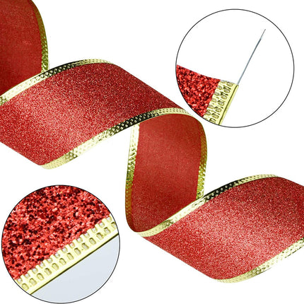 Christmas Red Plaid Ribbon,Wired Edge Wrapping Ribbons,Plaid Christmas Ribbon,Christmas Decorations,Tartan Decor For Gift Wrapping Xmas Crafts Wreath Diy Making Supplies Bow Decorations,Red Gold.