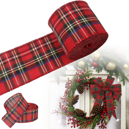 Christmas Red Plaid Ribbon,Wired Edge Wrapping Ribbons,Plaid Christmas Ribbon,Christmas Decorations,Tartan Decor For Gift Wrapping Xmas Crafts Wreath Diy Making Supplies Bow Decorations,Red Z_2PCSRed.