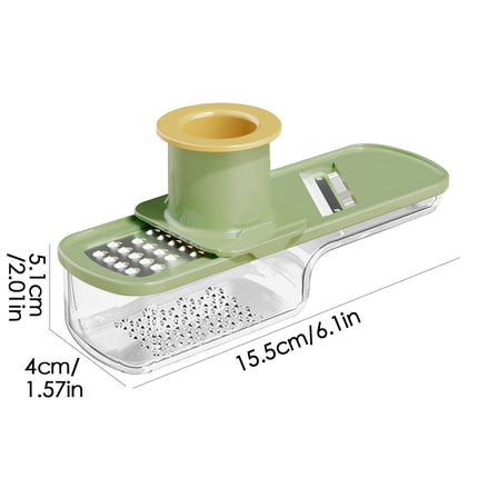 Mini Garlic Slicer Multi-Functional Mandoline Slicer Veggie Garlic Ginger Grinder Vegetable Mandoline Cutter with Container,Household Stainless Steel Wireslicer Ginger, Garlic Hand Cutting Tool Green.