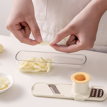 Mini Garlic Slicer Multi-Functional Mandoline Slicer Veggie Garlic Ginger Grinder Vegetable Mandoline Cutter with Container,Household Stainless Steel Wireslicer Ginger, Garlic Hand Cutting Tool Green.