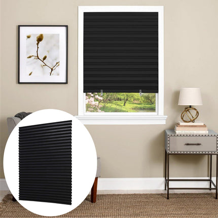 Window Blinds Cordless Blackout, No Drill Cut to Size Clip On Stick On Self Adhesive Temporary Blinds Pleated Paper Blinds Fits Blinds Window Roller for Bathroom Kitchen Living Room(Black90x150cm) Black60x150cm.