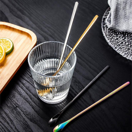 Stainless Steel Coffee Stirring Spoons,Reusable Drink & Cocktail Stir Sticks Scoop,Stainless Steel Stirring Spoons For Coffee Cocktail Mixing Spoon With Long Handle Stir Sticks,Multicolor 8.8" Silver.