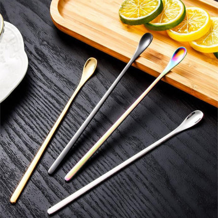 Stainless Steel Coffee Stirring Spoons,Reusable Drink & Cocktail Stir Sticks Scoop,Stainless Steel Stirring Spoons For Coffee Cocktail Mixing Spoon With Long Handle Stir Sticks,Multicolor 8.8" Silver.