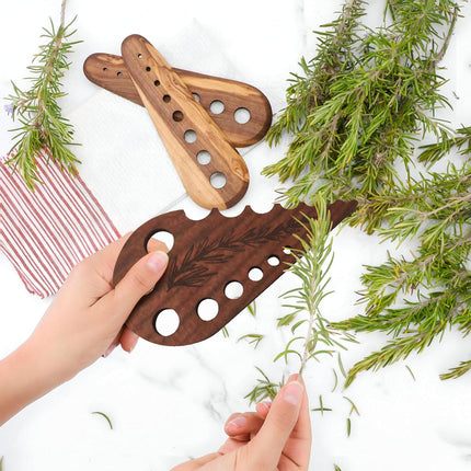 Herb Stripper 8 Holes,Herb Stripper Tool,Wooden Herb Stripper Vegetable Leaf Remover,Different Aperture Designs Wood Stripping Strippers Suitable for Herbs, Parsley, Coriander, Thyme Khaki.