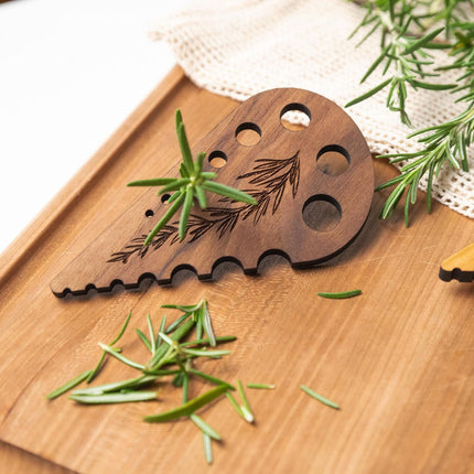 Herb Stripper 8 Holes,Herb Stripper Tool,Wooden Herb Stripper Vegetable Leaf Remover,Different Aperture Designs Wood Stripping Strippers Suitable for Herbs, Parsley, Coriander, Thyme Khaki.
