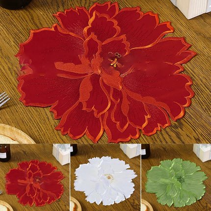4 Pcs Flower Placemat,3D Flower Placemats,Flower Shape Placemat,Heat-Resistant And Washable Placemat for Dining Table,Tablemats Kitchen Table Setting Decorative for Wedding Holiday Dining Table,Red Green.