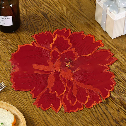 4 Pcs Flower Placemat,3D Flower Placemats,Flower Shape Placemat,Heat-Resistant And Washable Placemat for Dining Table,Tablemats Kitchen Table Setting Decorative for Wedding Holiday Dining Table,Red Green.