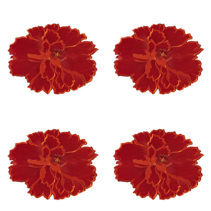 4 Pcs Flower Placemat,3D Flower Placemats,Flower Shape Placemat,Heat-Resistant And Washable Placemat for Dining Table,Tablemats Kitchen Table Setting Decorative for Wedding Holiday Dining Table,Red White.