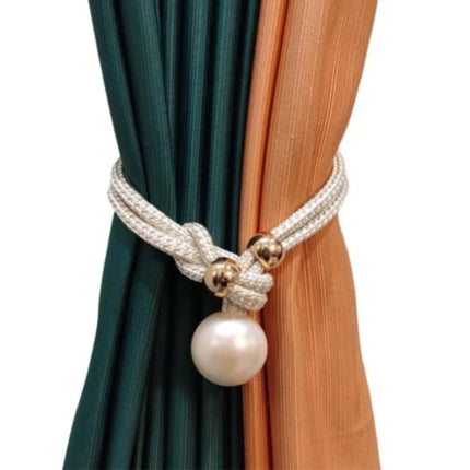 Adjustable Big Pearl Curtain Tiebacks, Hand Woven Curtain TieBack, Decorative Rope Holdbacks for Curtains, Curtain Ties for Home Bedroom Decorative Curtain, 1 Pcs, 21.56x1.57 21.56" x 1.57" Beige.