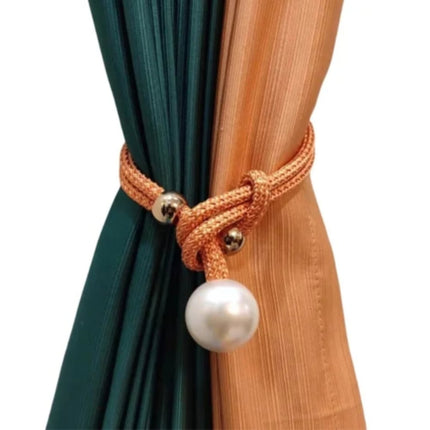 Adjustable Big Pearl Curtain Tiebacks, Hand Woven Curtain TieBack, Decorative Rope Holdbacks for Curtains, Curtain Ties for Home Bedroom Decorative Curtain, 1 Pcs, 21.56x1.57 21.56" x 1.57" Beige.