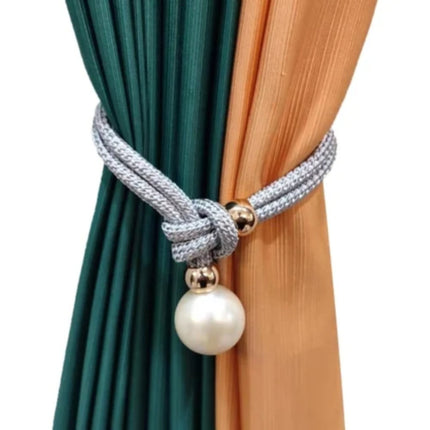 Adjustable Big Pearl Curtain Tiebacks, Hand Woven Curtain TieBack, Decorative Rope Holdbacks for Curtains, Curtain Ties for Home Bedroom Decorative Curtain, 1 Pcs, 21.56x1.57 21.56" x 1.57" Green.