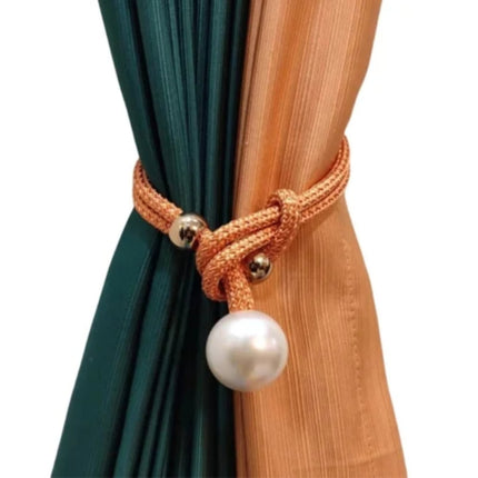Adjustable Big Pearl Curtain Tiebacks, Hand Woven Curtain TieBack, Decorative Rope Holdbacks for Curtains, Curtain Ties for Home Bedroom Decorative Curtain, 1 Pcs, 21.56x1.57 21.56" x 1.57" Green.