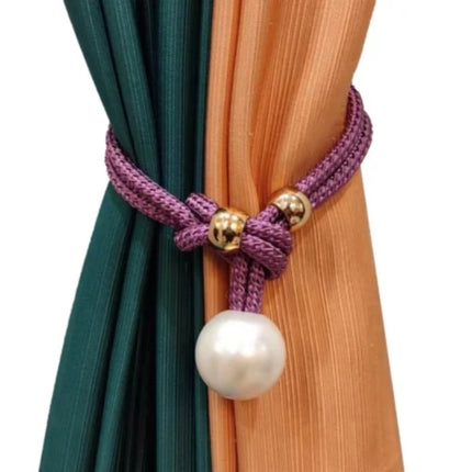 Adjustable Big Pearl Curtain Tiebacks, Hand Woven Curtain TieBack, Decorative Rope Holdbacks for Curtains, Curtain Ties for Home Bedroom Decorative Curtain, 1 Pcs, 21.56x1.57 21.56" x 1.57" Pink.
