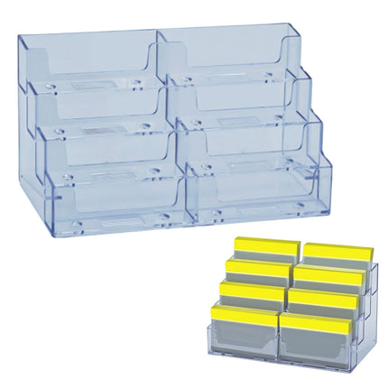 Business Card Holder, Acrylic Business Card Stand for Desk with 4 Tier, Plastic Cards Display Holder for Exhibition, Home and , 8 Pocket, 1 Pack, 7.68x3.35x3.94 7.68" x 3.35" x 3.94" Clear.