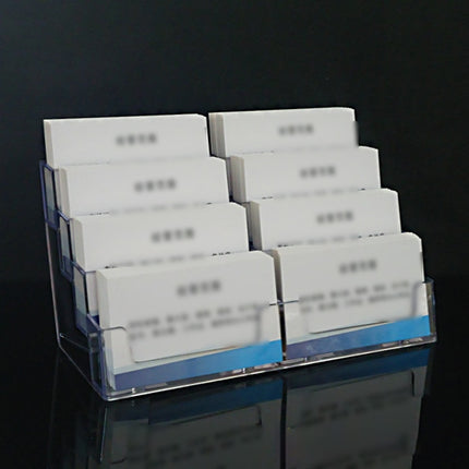 Business Card Holder, Acrylic Business Card Stand for Desk with 4 Tier, Plastic Cards Display Holder for Exhibition, Home and , 8 Pocket, 1 Pack, 7.68x3.35x3.94 7.68" x 3.35" x 3.94" Clear.