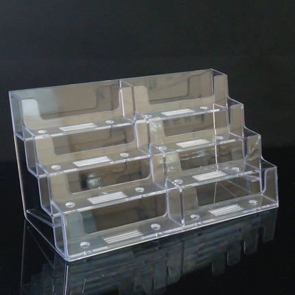 Business Card Holder, Acrylic Business Card Stand for Desk with 4 Tier, Plastic Cards Display Holder for Exhibition, Home and , 8 Pocket, 1 Pack, 7.68x3.35x3.94 7.68" x 3.35" x 3.94" Clear.