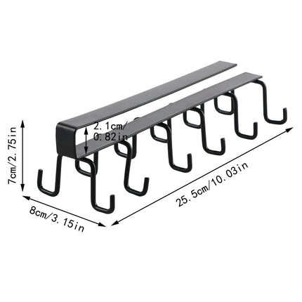 Under Cabinet Storage Mug Hooks, Under Cabinet Utensil Holder Hanger Hook, Double Sided Utensil Racks Coffee Mug Holder for Kitchen Storage, 12 Hooks, 10.03x3.15x2.75 17" x 7" Black.