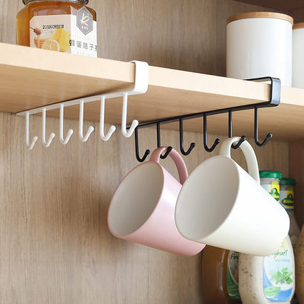 Under Cabinet Storage Mug Hooks, Under Cabinet Utensil Holder Hanger Hook, Double Sided Utensil Racks Coffee Mug Holder for Kitchen Storage, 12 Hooks, 10.03x3.15x2.75 10.43" x 2.95" Black/2 Pack.