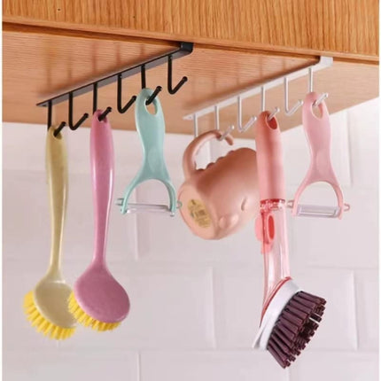 Under Cabinet Storage Mug Hooks, Under Cabinet Utensil Holder Hanger Hook, Double Sided Utensil Racks Coffee Mug Holder for Kitchen Storage, 12 Hooks, 10.03x3.15x2.75 10.43" x 2.95" Black/2 Pack.