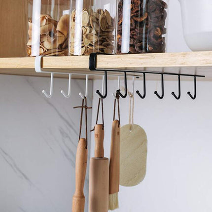 Under Cabinet Storage Mug Hooks, Under Cabinet Utensil Holder Hanger Hook, Double Sided Utensil Racks Coffee Mug Holder for Kitchen Storage, 12 Hooks, 10.03x3.15x2.75 10.43" x 2.95" Black/2 Pack.