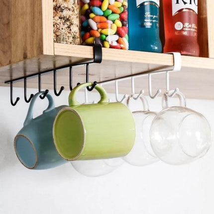 Under Cabinet Storage Mug Hooks, Under Cabinet Utensil Holder Hanger Hook, Double Sided Utensil Racks Coffee Mug Holder for Kitchen Storage, 12 Hooks, 10.03x3.15x2.75 10.43" x 2.95" Black/2 Pack.