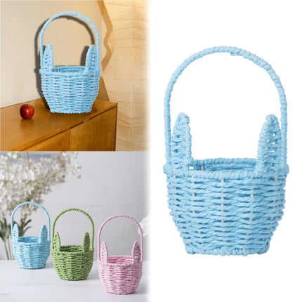Woven Breads Baskets, Oval Small Fruit Baskets, Stackable Plastic Wicker Baskets for Serving Vegetables, Kitchen, Restaurant, Outdoor, Imitation Rattan, 1 Pcs, 7.48x5.11x2.75 4.88" x 8.19" Blue.