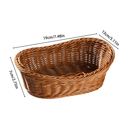 Woven Breads Baskets, Oval Small Fruit Baskets, Stackable Plastic Wicker Baskets for Serving Vegetables, Kitchen, Restaurant, Outdoor, Imitation Rattan, 1 Pcs, 7.48x5.11x2.75 7.48" x 5.11" x 2.75" Brown.