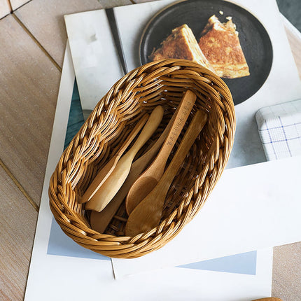 Woven Breads Baskets, Oval Small Fruit Baskets, Stackable Plastic Wicker Baskets for Serving Vegetables, Kitchen, Restaurant, Outdoor, Imitation Rattan, 1 Pcs, 7.48x5.11x2.75 7.48" x 5.11" x 2.75" Brown.
