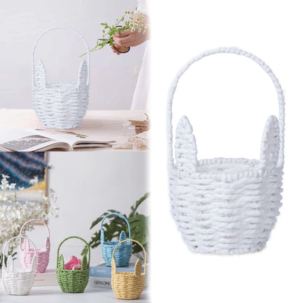 Woven Breads Baskets, Oval Small Fruit Baskets, Stackable Plastic Wicker Baskets for Serving Vegetables, Kitchen, Restaurant, Outdoor, Imitation Rattan, 1 Pcs, 7.48x5.11x2.75 4.88" x 8.19" White.