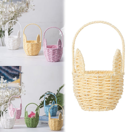 Woven Breads Baskets, Oval Small Fruit Baskets, Stackable Plastic Wicker Baskets for Serving Vegetables, Kitchen, Restaurant, Outdoor, Imitation Rattan, 1 Pcs, 7.48x5.11x2.75 4.88" x 8.19" Yellow.
